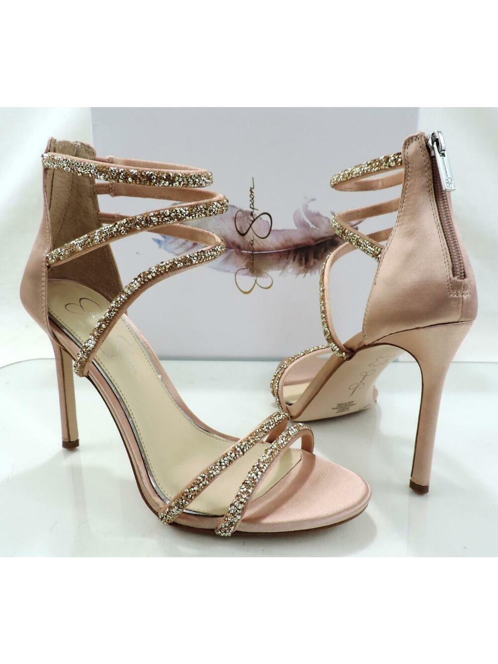Jessica Simpson Jamalee Glitter Strappy Dress Heel Sandals Nude Blush Size 9.5